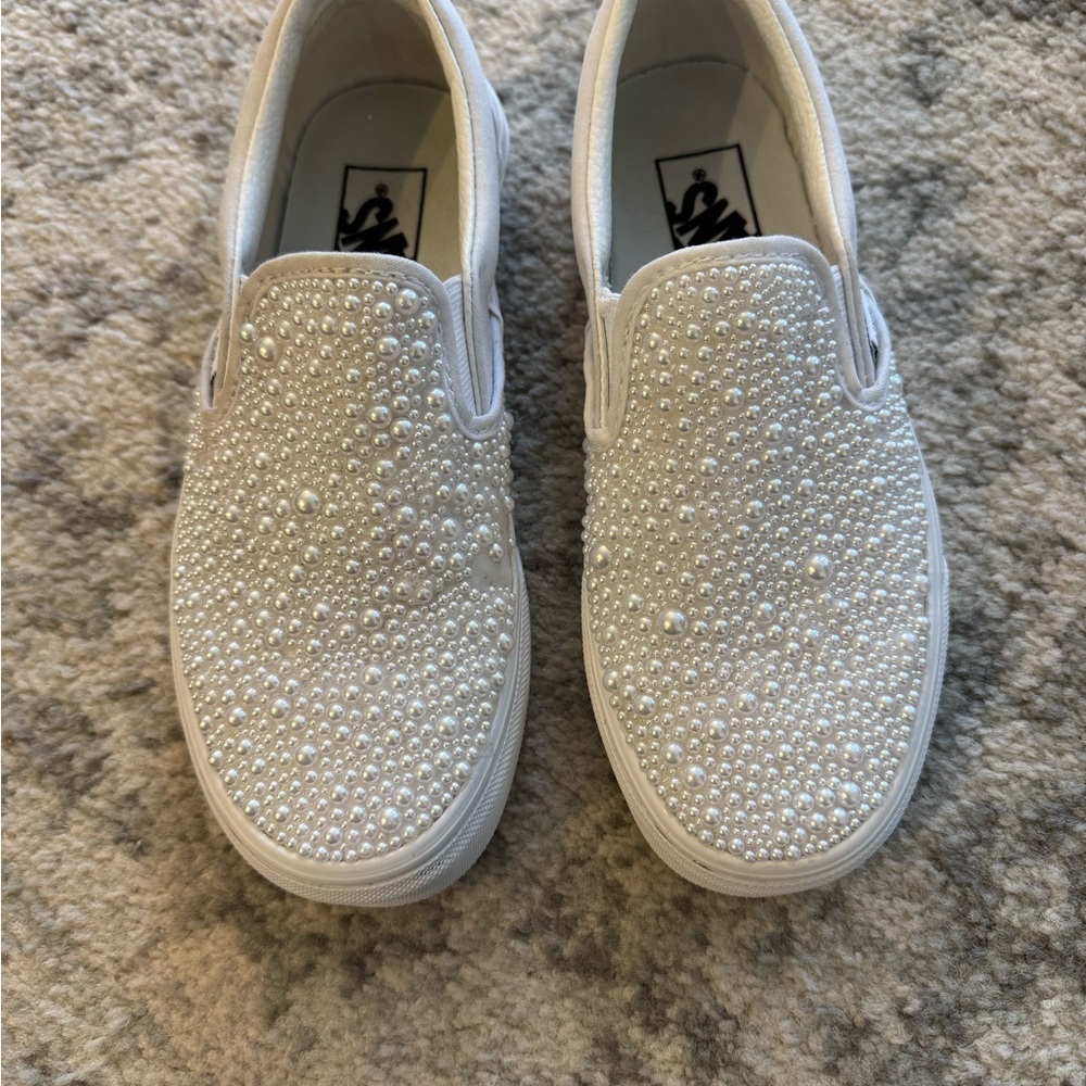 Vans Pearl-Studded White Slip-On Shoes